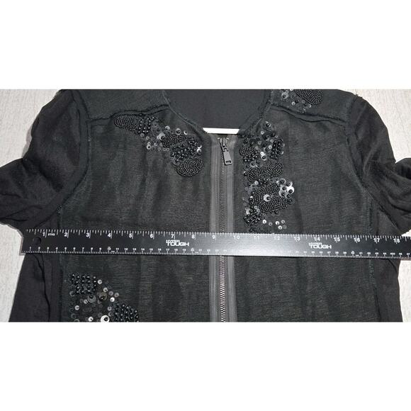Elie Tahari Pearson Sequined Raw-Edge Jacket Black M MSP $448 WHIMSIGOTH Linen - Picture 7 of 10